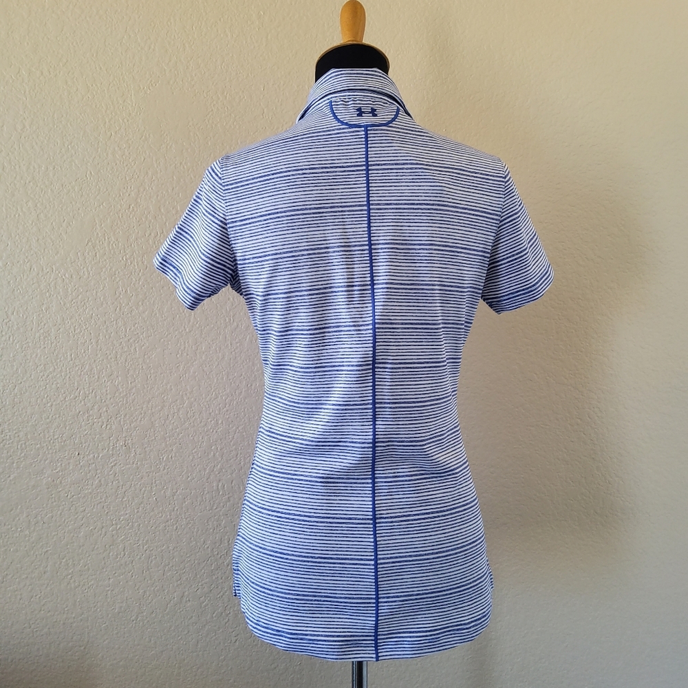 Under Armour Women’s Golf Polo Shirt White Blue Stripe S NWT - Picture 5 of 9